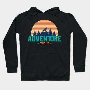 Adventure Awaits Retro Wolf Howling Hoodie